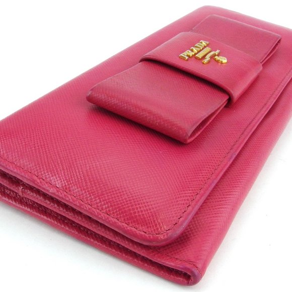 Prada Long Wallet Ribbon Pink Safiano Leather Authentic - Picture 3 of 9